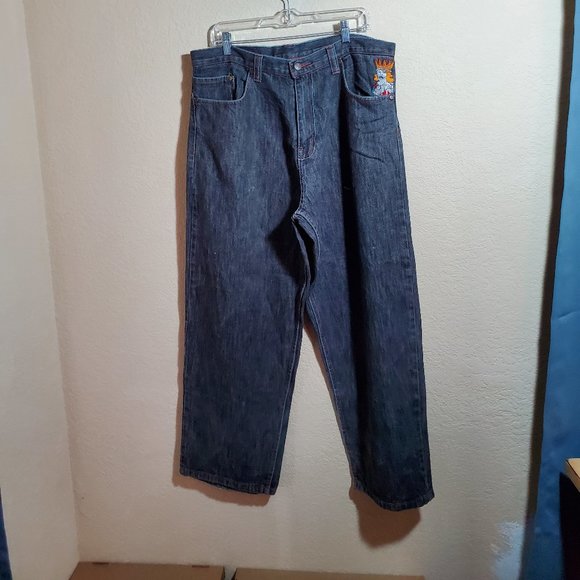 Black Jeans 36x32 Embroidered Pockets - Picture 1 of 5